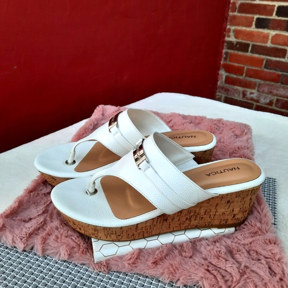 Nautica Danvers Sandals Platform Cork Wedge Thong Sandal 8.5 NEW Off White - Picture 2 of 10
